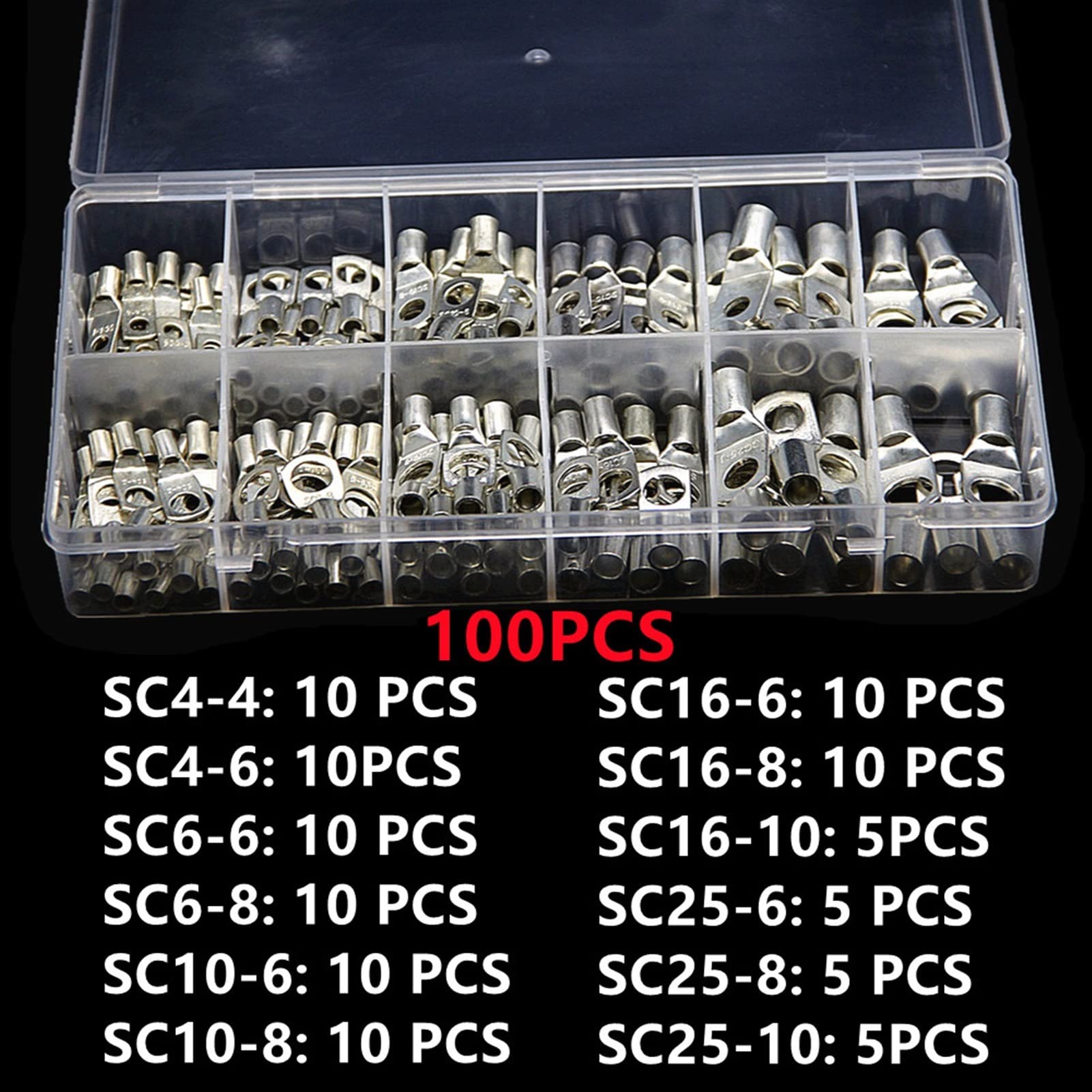 Bornes à Anneau Lot de 240/100 cosses de Batterie en cuivre Nu, Type SC, SC6, SC10, SC16, S25, serties/soudées(100pcs)