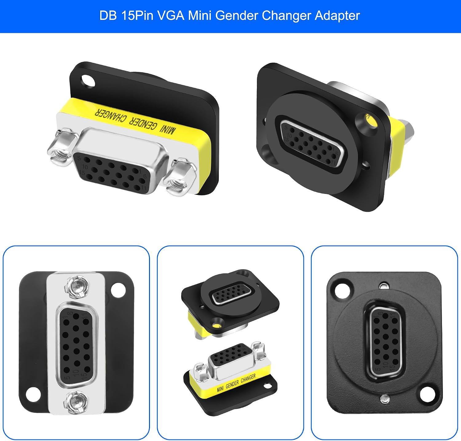 MEIRIYFA DB 15Pin VGA Mini Gender Changer Adapter,DB15 Solder Female to D-Type Female D-SUB HD15 Serial Couper Connector for VGA Cables (Female to Female)