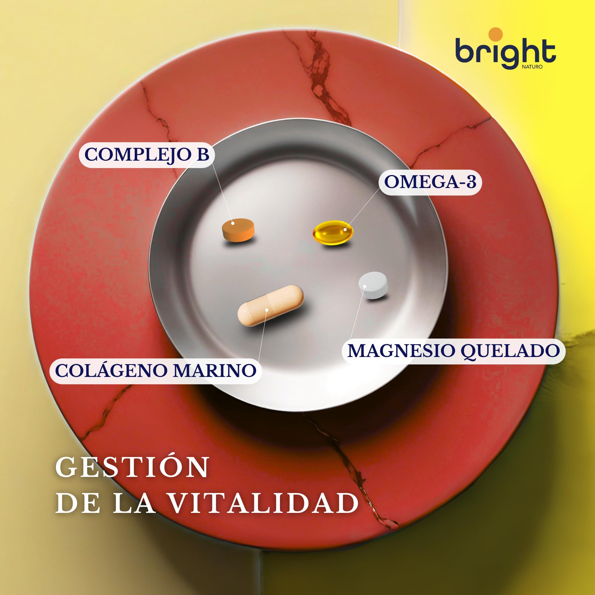 Colágeno Marino Hidrolizado + Ácido Hialurónico + Magnesio + Omega 3 + Complejo B – Antiedad, Energía y Salud Celular | Vitaminas de Pyrenees | 28 Sobres Diarios | Bright Naturo
