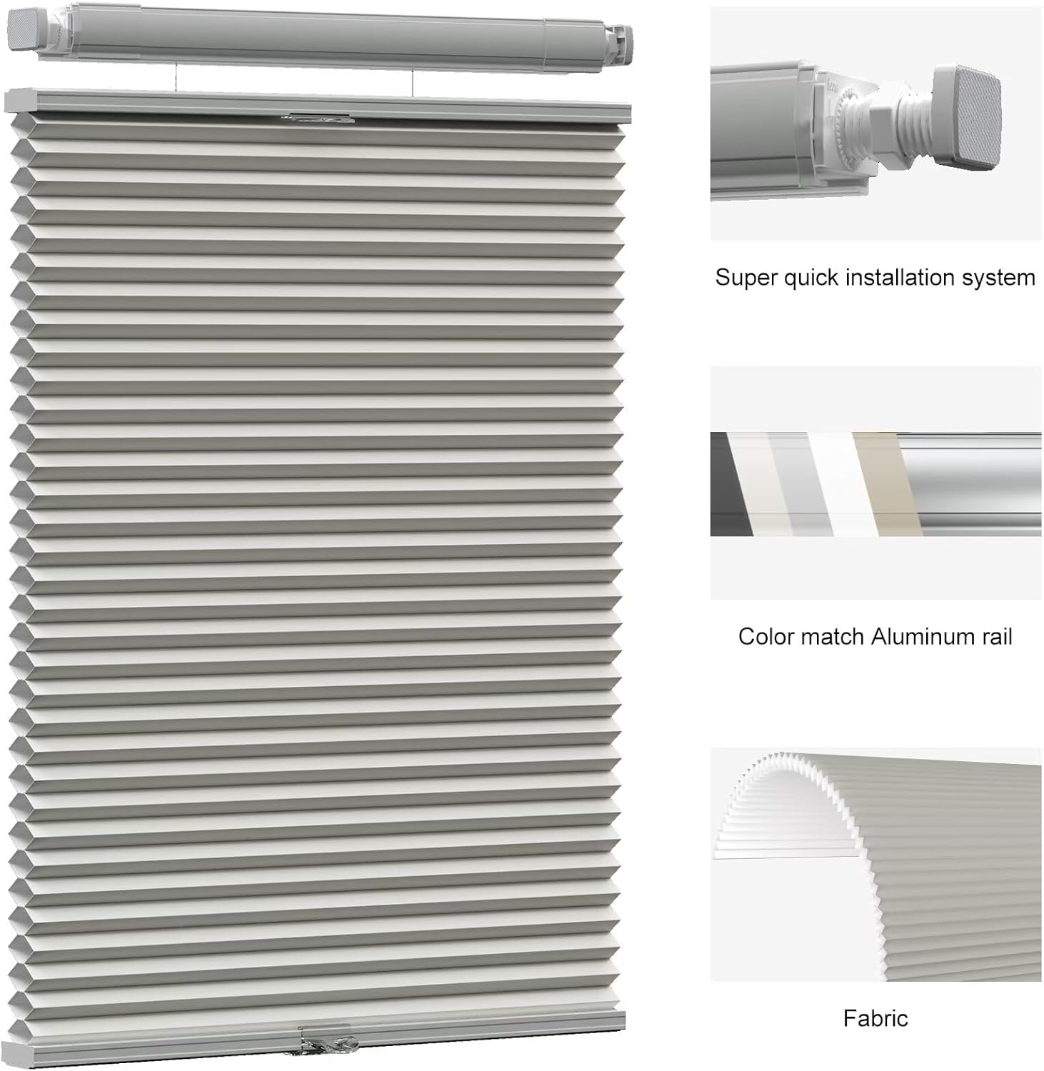 Myshade Custom 1.5 Inch No Drill No Tools Cellular Shades for Indoor Windows Top Down Bottom Up Shades Easy to Install Cordless Blinds for Home Room Darkening, Gray-Light Filtering