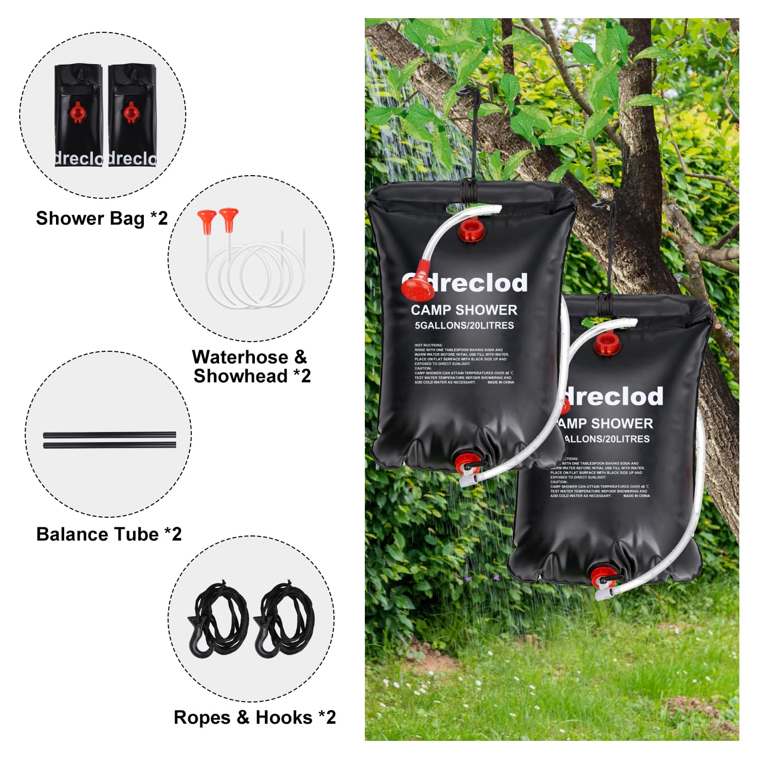Lot 2 PCS Douche Solaire, 20L Sac de Douche Solaire Camping Pliable Sac de Douche Camping Portable Solaire Chauffe Sac de Douche de Sport Camping Randonée