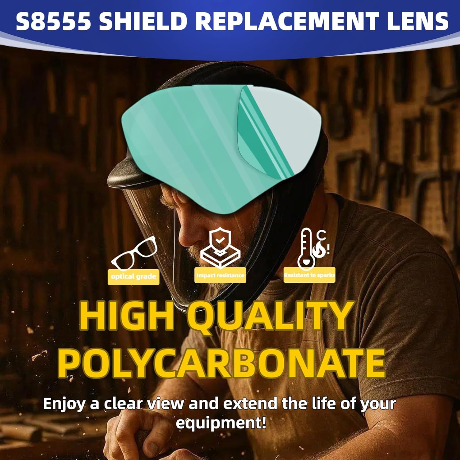 S8555 Face Shield Replacement Lens (5-Pack) Impact-Resistant & Dust/Splash Proof for Honeywell/Uvex S8500/S8510
