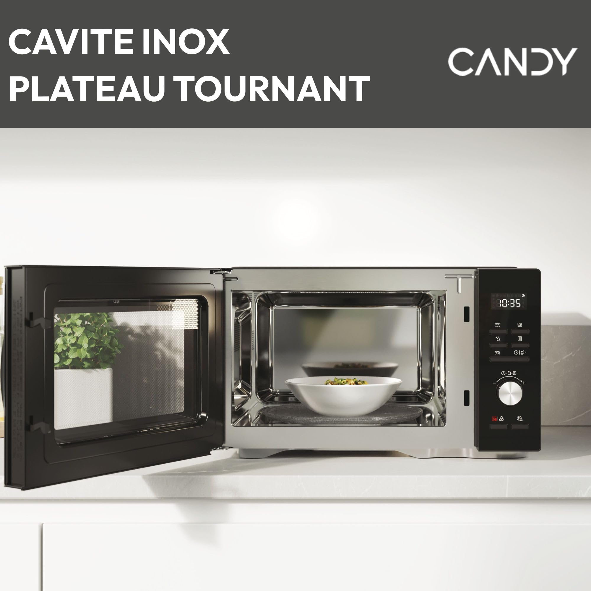 Candy CMGA31EDLB Four Micro-ondes, Gril Quartz 1000W, Grande Capacité 31L, Recettes Automatiques, Fonction Gril, Nettoyage Auto, Programmateur digital, Fonction décongélation, Noir Silver