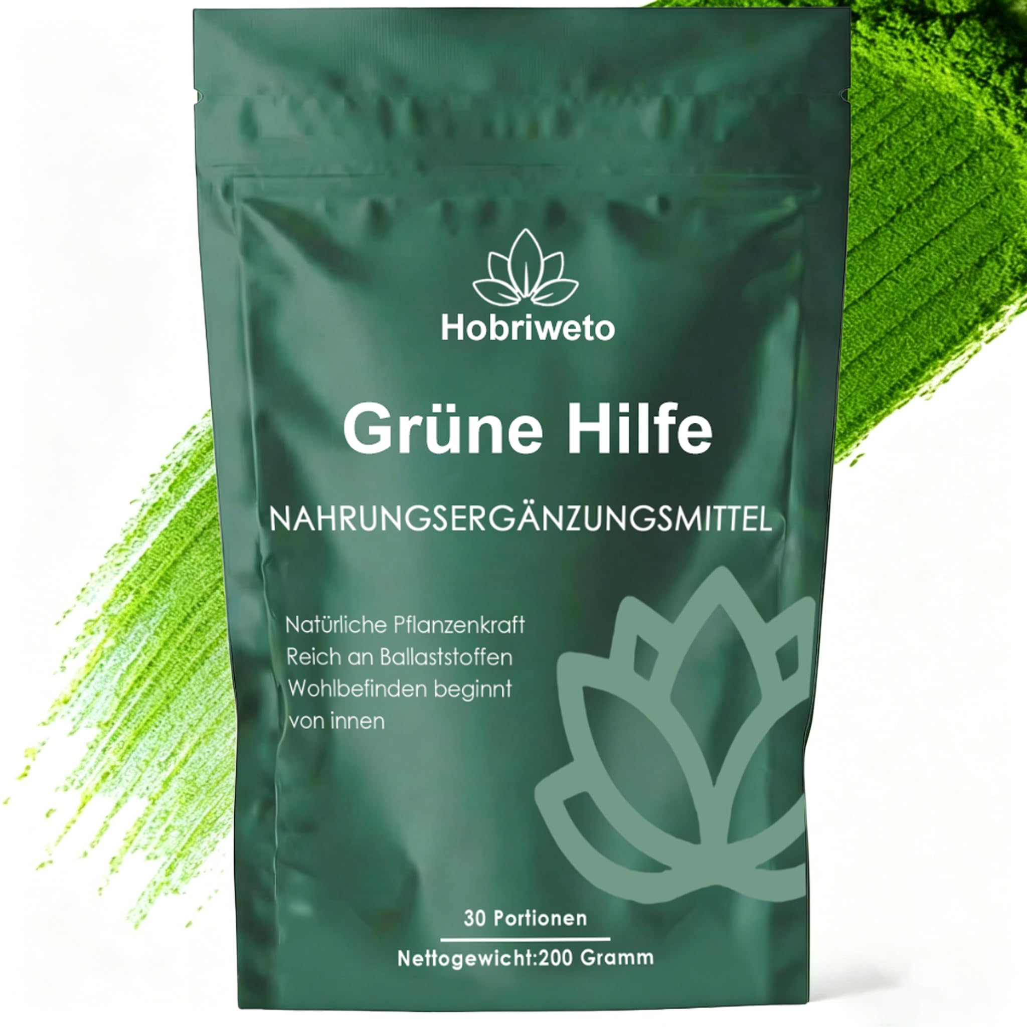 Grüne Entgiftungspulver – 200g Superfood Green Pulver Helfer– Pflanzenpulver mit Matcha, Gerstengras, Spirulina & Heidelbeere – Reich an Makro- & Mikronährstoffen sowie Ballaststoffen