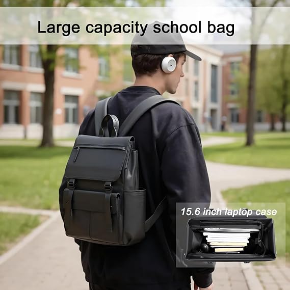 Men’s Backpack Black Rucksack, Slim Fit Lightweight School Bag, Water-Resistant Large Capacity Multi-Pocket 15.6 Laptop Backpack for College, Business Travel, Everyday Carry & City Explorer