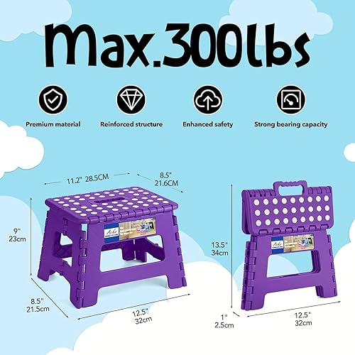 Miniatura 3 de ACKO Taburete plegable de 9 pulgadas, 300 libras de capacidad, taburetes plegables de plástico para niños y adultos, taburete plegable adecuado para