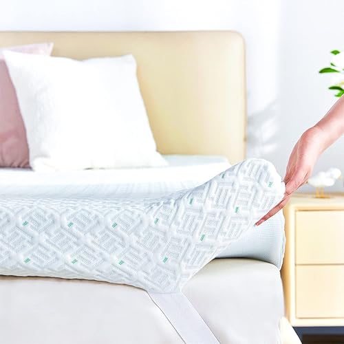 Tbfit Cubrecolchón de espuma viscoelástica con infusión de gel almohadilla de colchón refrescante y ventilada con funda de bambú transpirable