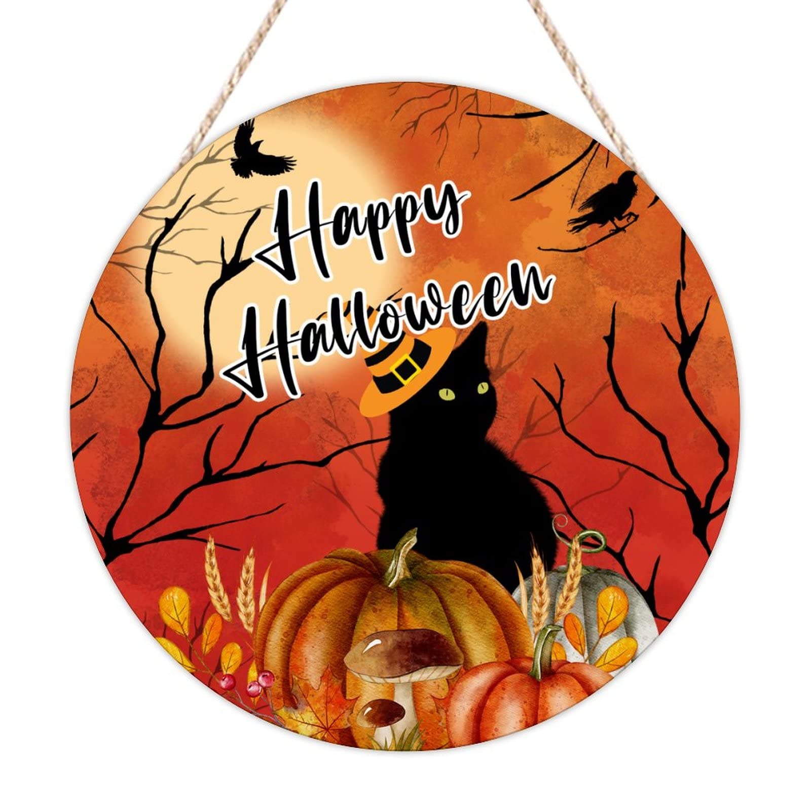 Panneau bienvenue Halloween en bois noble déco murale rustique premium pour salon et ferme