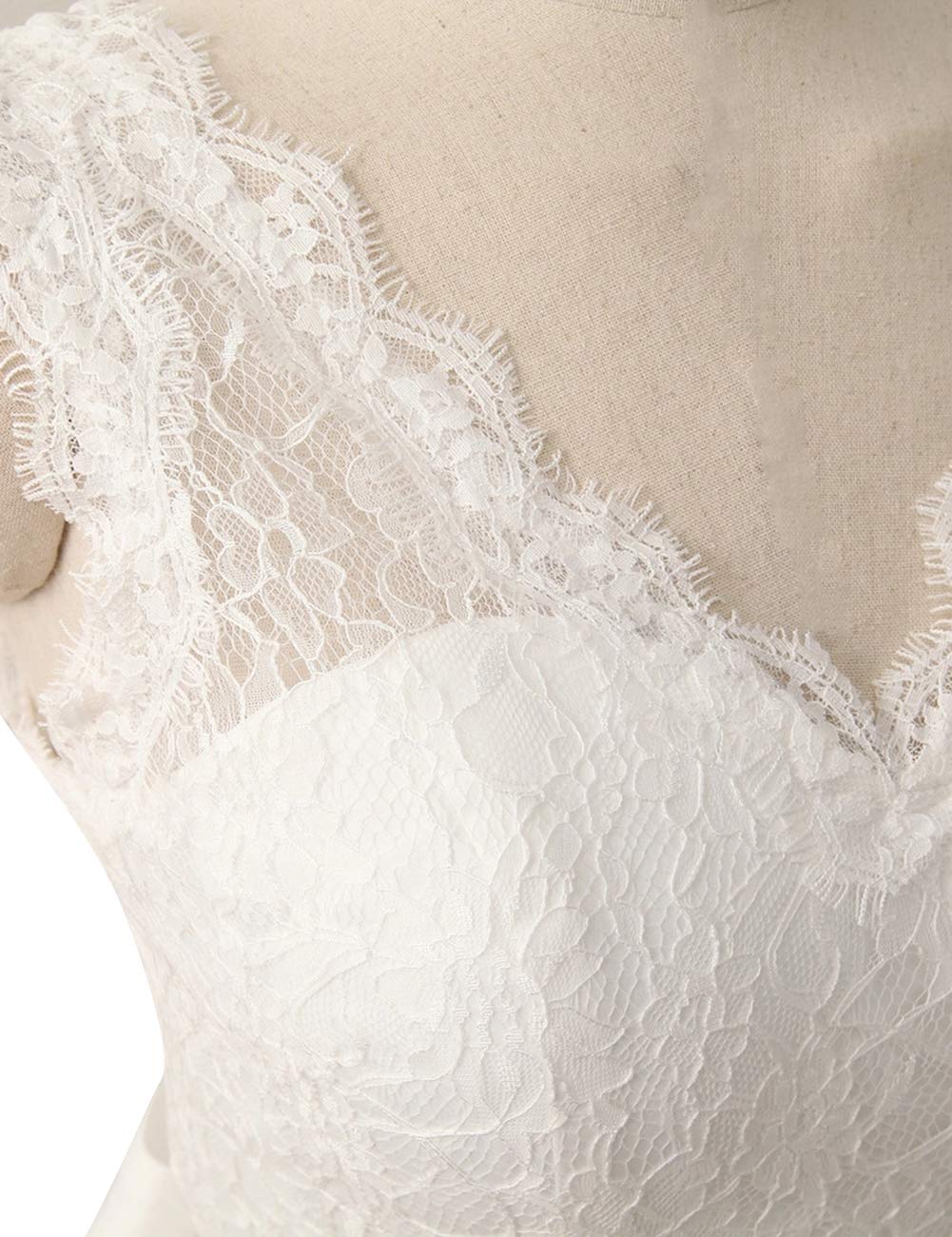 Elegante Vestido de Novia Simple de Cuello V, Blanco, 40
