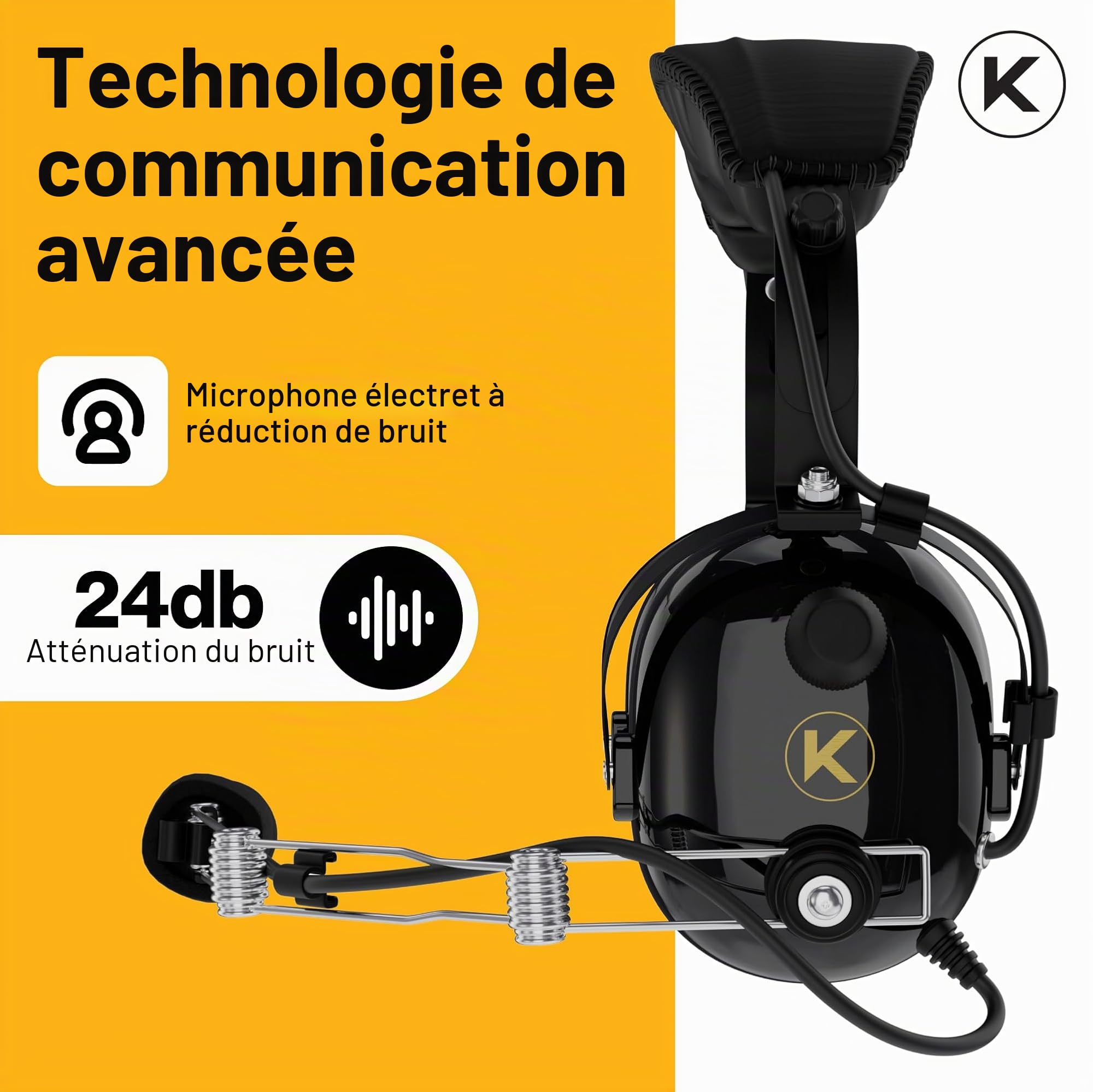 KORE Aviation Série P1 Tige Pnr Pilot Aviation Headset – Noir