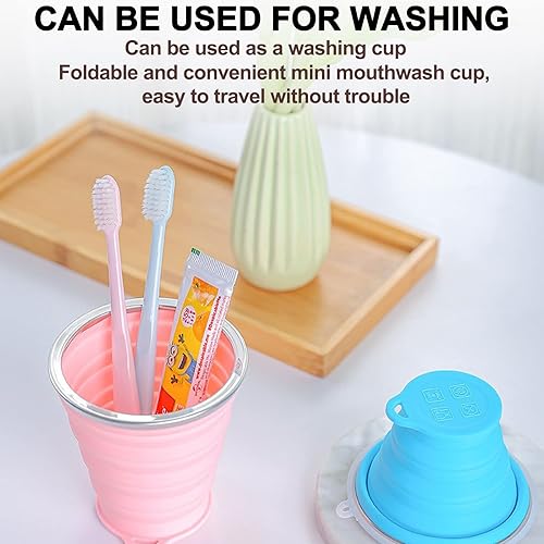 Miniatura 6 de Vasos plegables de silicona para acampar y viajes, taza pequeña portátil con tapas, reutilizables para senderismo al aire libre, 8.5 fl oz (azul y