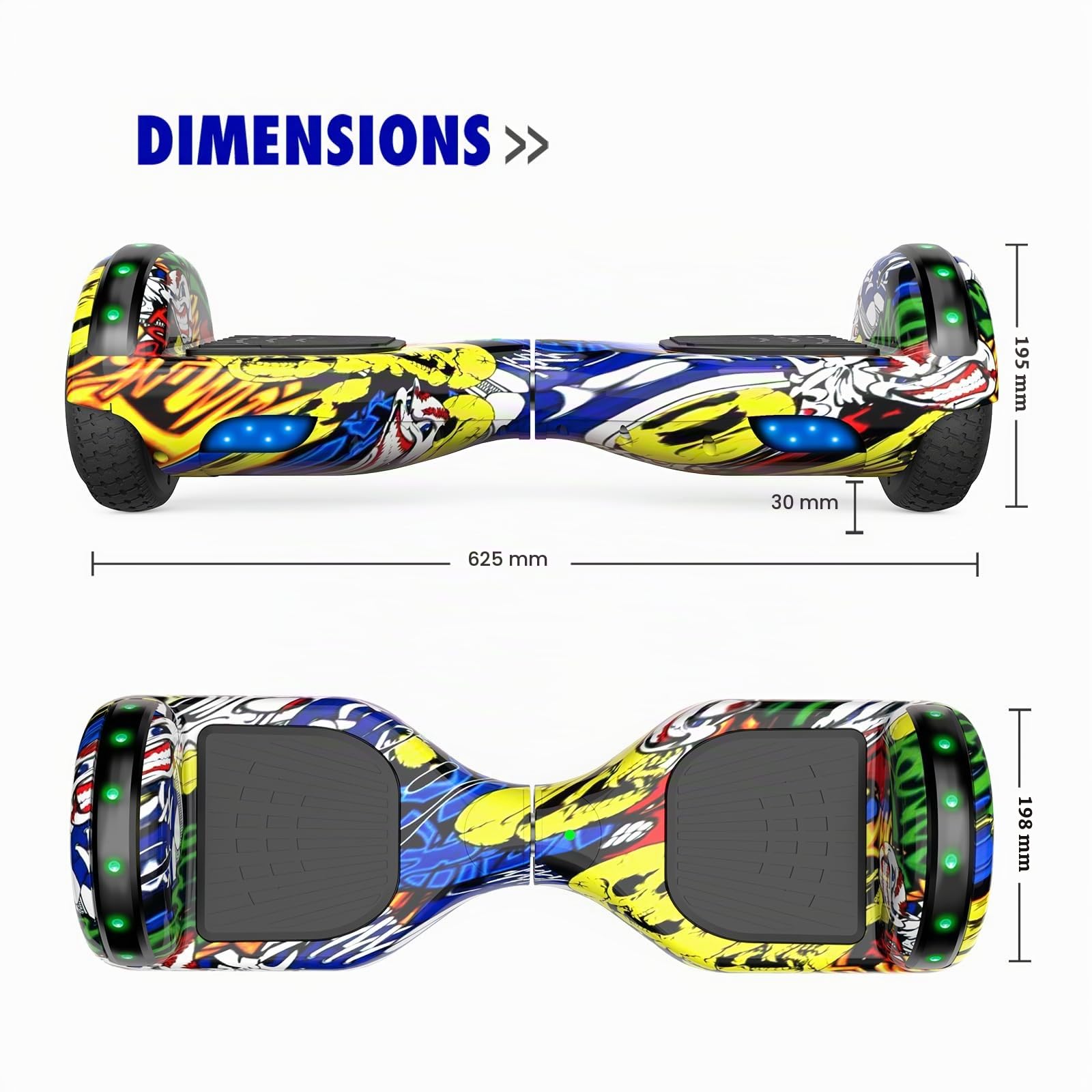 SISIGAD Hoverboard, 6.5 Pouces Self Balancing Scooter with Bluetooth LED Lights, Hover Board for Kids