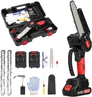 Aokaidun Mini Chainsaw 6 Inch Cordless Electric Chainsaw with 2 Battery and Charger Security Lock Quick Charge Handheld Small Chain Saw for Wood Cutting Tree Trimming Gardening