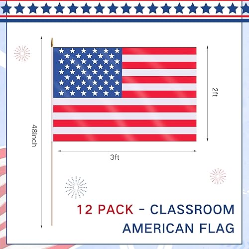 Miniatura 2 de Newwiee Bandera estadounidense para aula, 2 x 3 pies, resistente a la decoloración, bandera estadounidense grande con poste para pared interior y