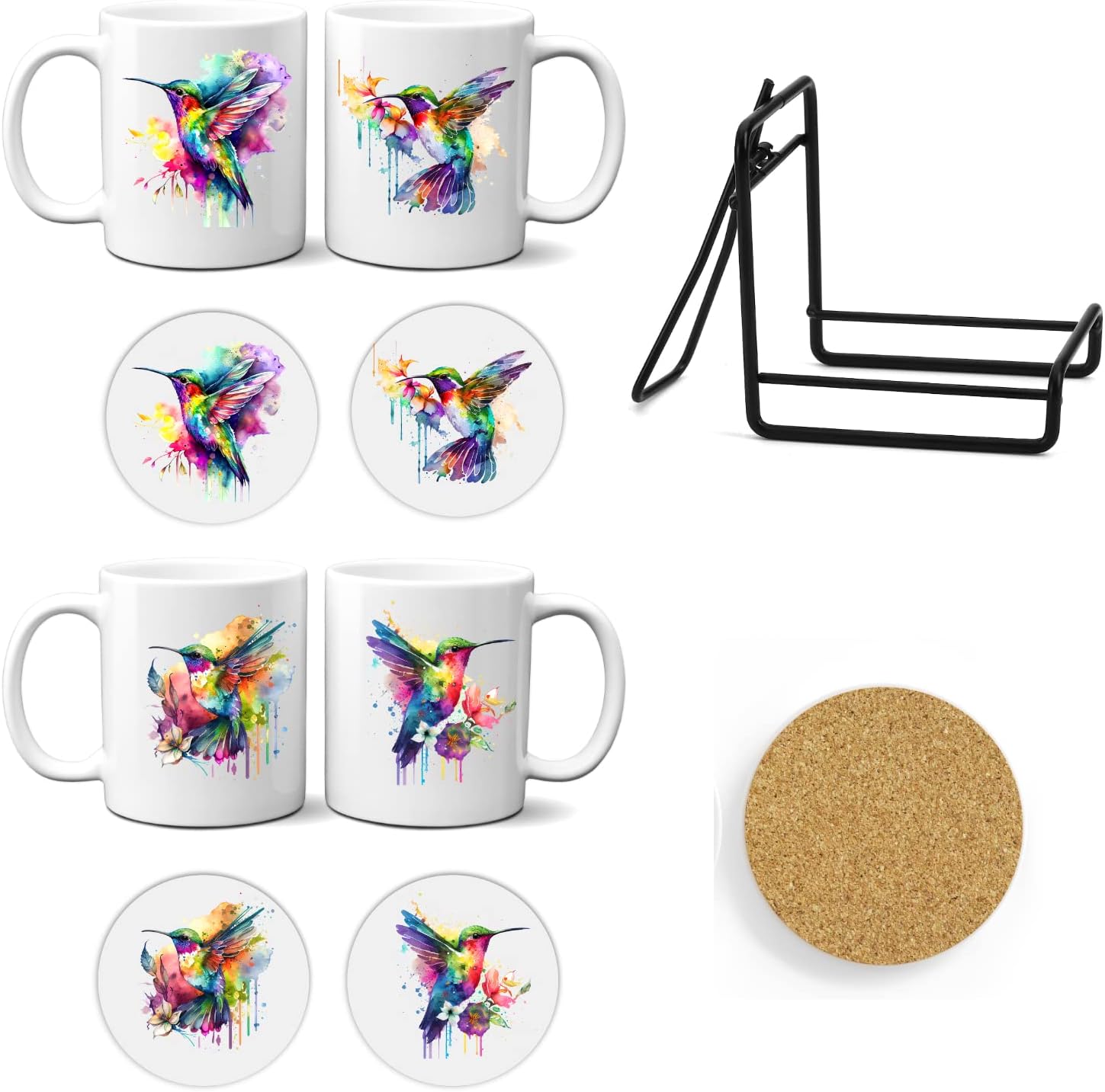 Grubby Garb Hummingbird Watercolor Coffee Mugs and Coasters (11 oz mug and coaster set)