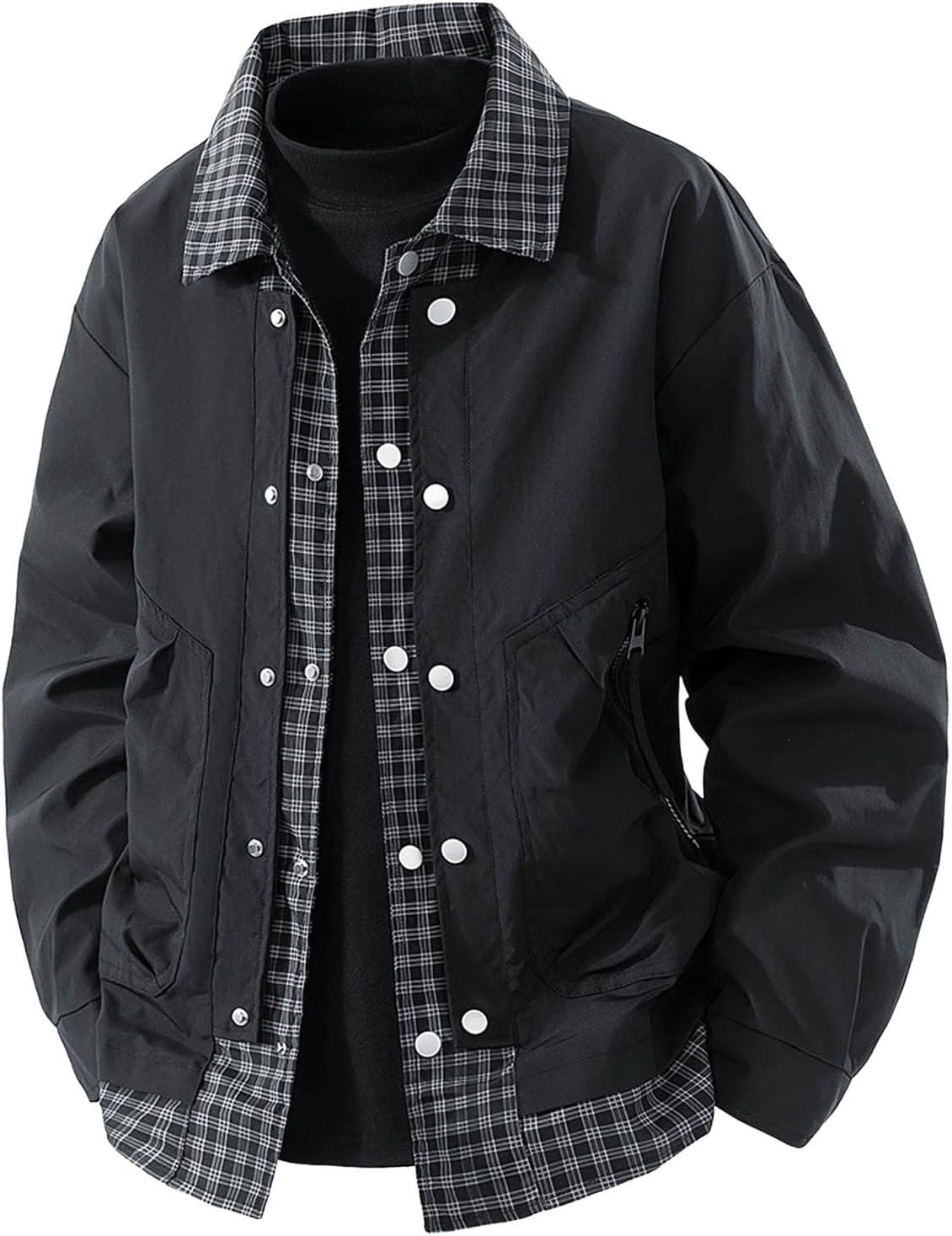 メンズ カジュアルジャケット 軽量 通気性 長袖 重ね着 スタンドカラー