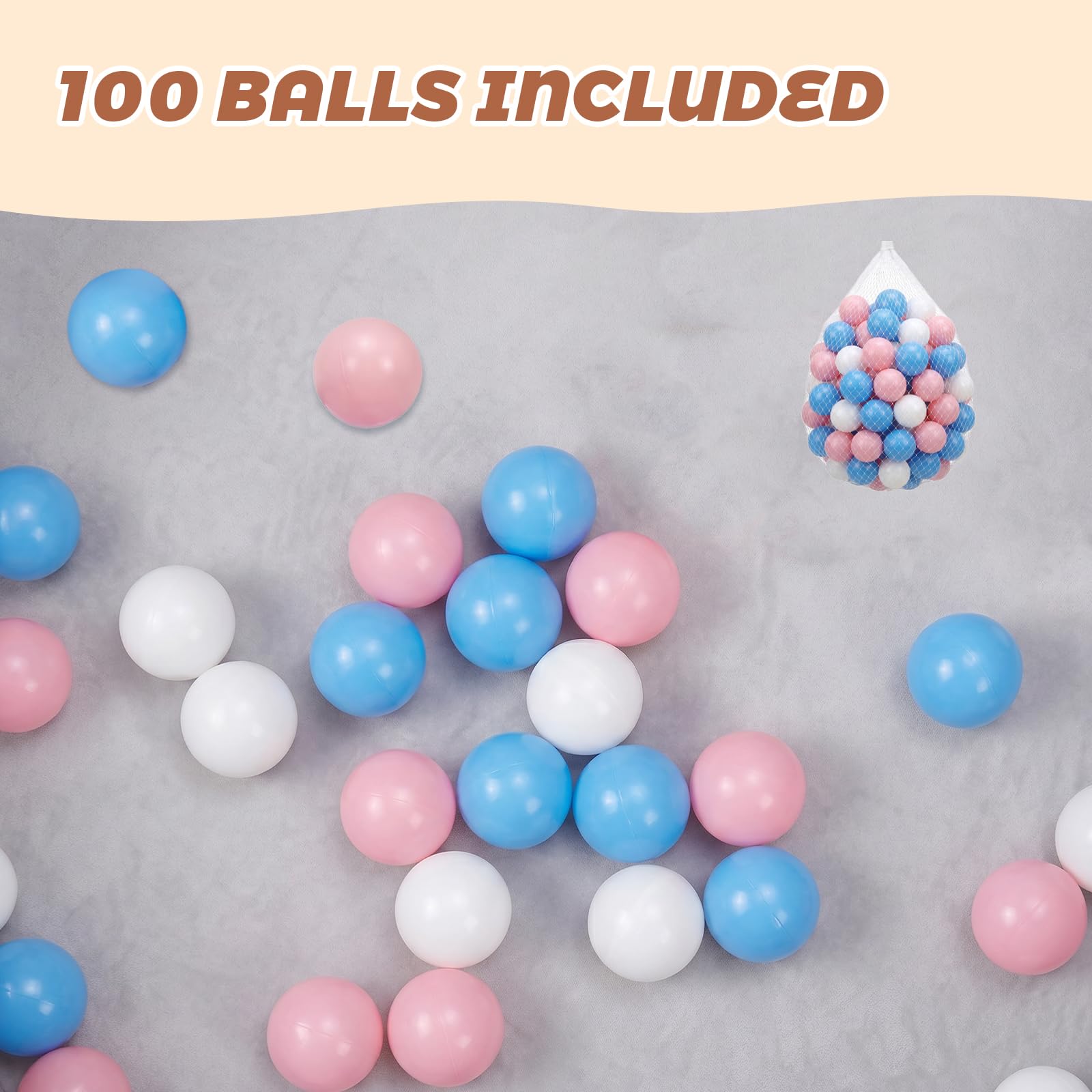 Wilwolfer Bagno per palline per bambini piccoli: piscina per palline in schiuma con 100 palline tricolore – bagno per palline per bambini con palline incluse – piscina rotonda morbida e pieghevole