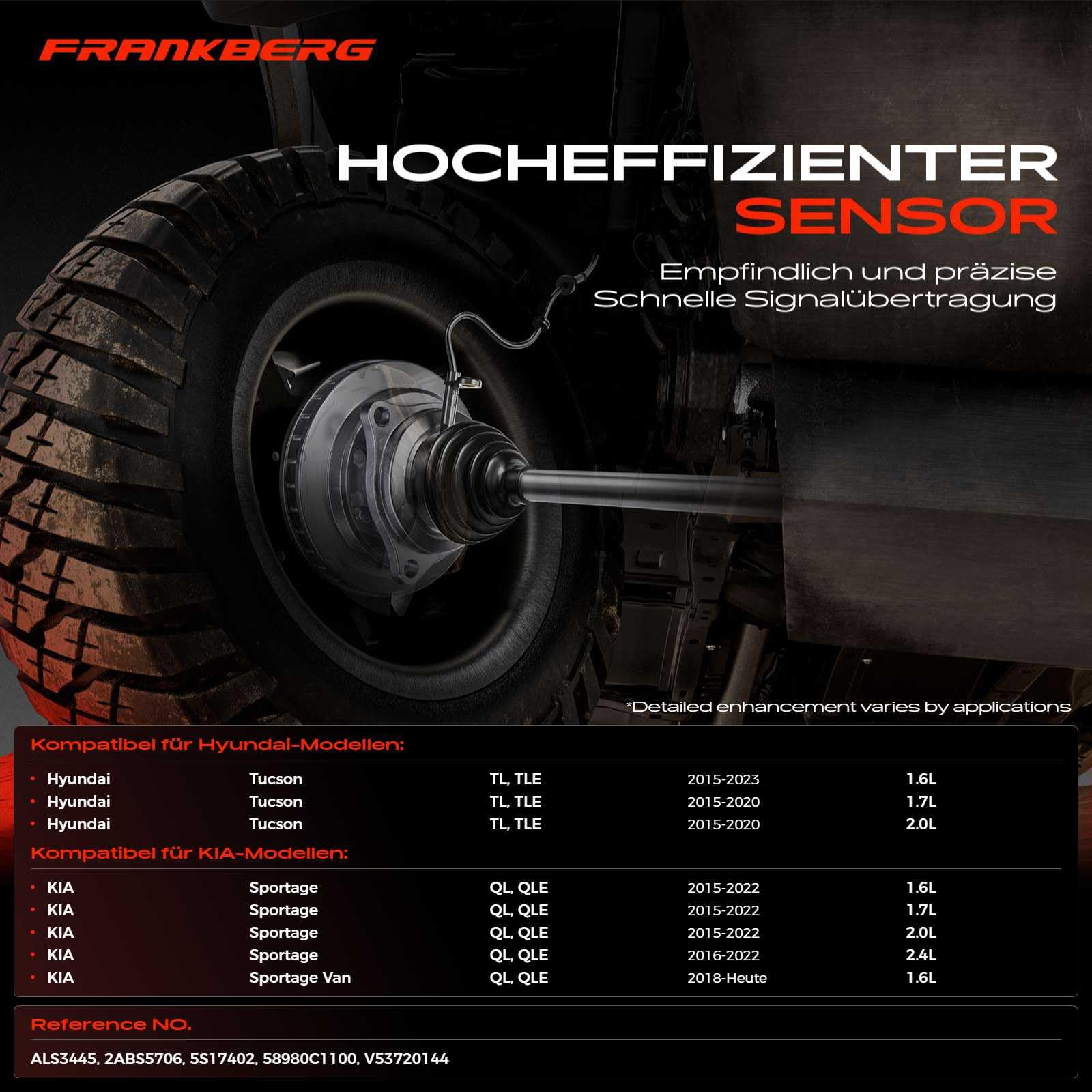 Frankberg 2 x czujnik ABS tylny 58980C1100 | Kompatybilny z Sportage Van QL QLE, Sportage QL QLE, Tucson TL TLE