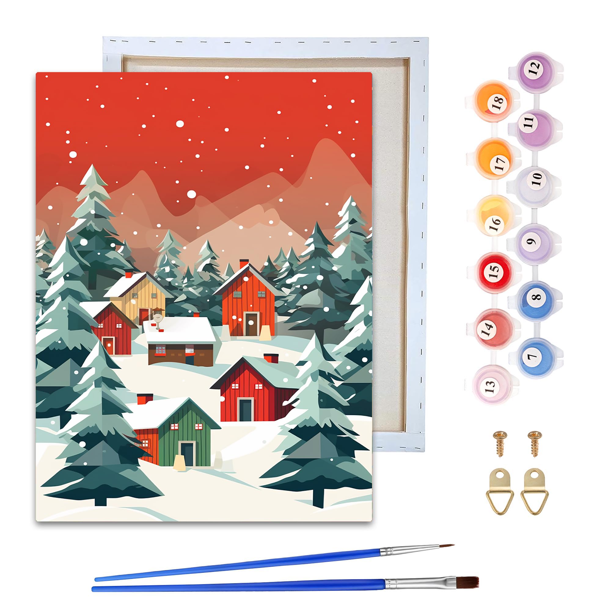 Reofrey Framed Paint by Numbers Kit for Adults & Beginner - 20x30cm Canvas Christmas Tree Paint by Numbers - Landscapes Educational & Creative Art Set for Beginners - Perfect for Home Decoration