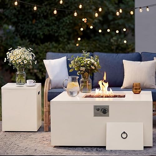 Miniatura 13 de ECOTOUGE Hoguera redonda de propano, mesa de hoguera de gas para exteriores de 30 pulgadas, mesa de fuego de acero con encendido automático