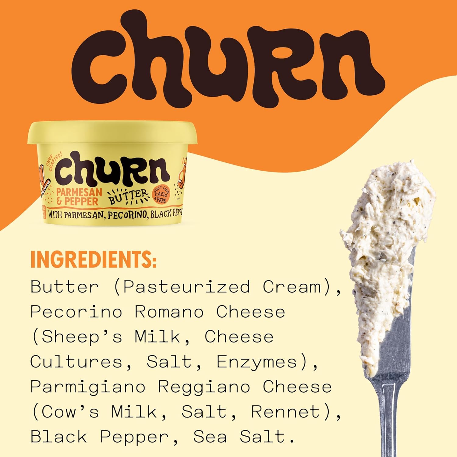 Churn Cacio & Pepe Butter, Flavored Butter Churned with Organic Grass Fed (5.5oz, Pack of 3) - Non-GMO, Hormone-Free