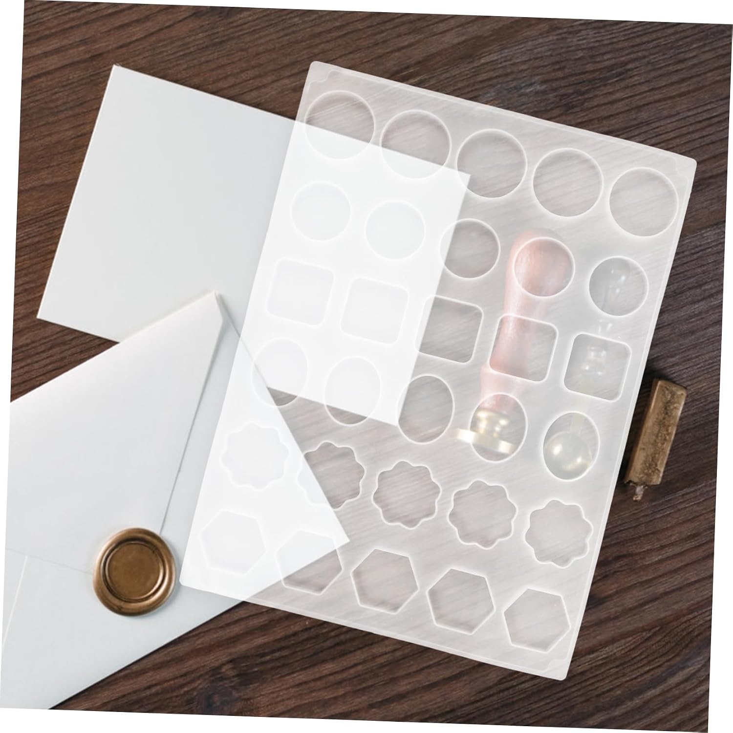 Wax Sealing Mold for Invitations Silicone Wax Seal Making Mat Multiple Slots Geometric Design for Greeting Cards and Stationery