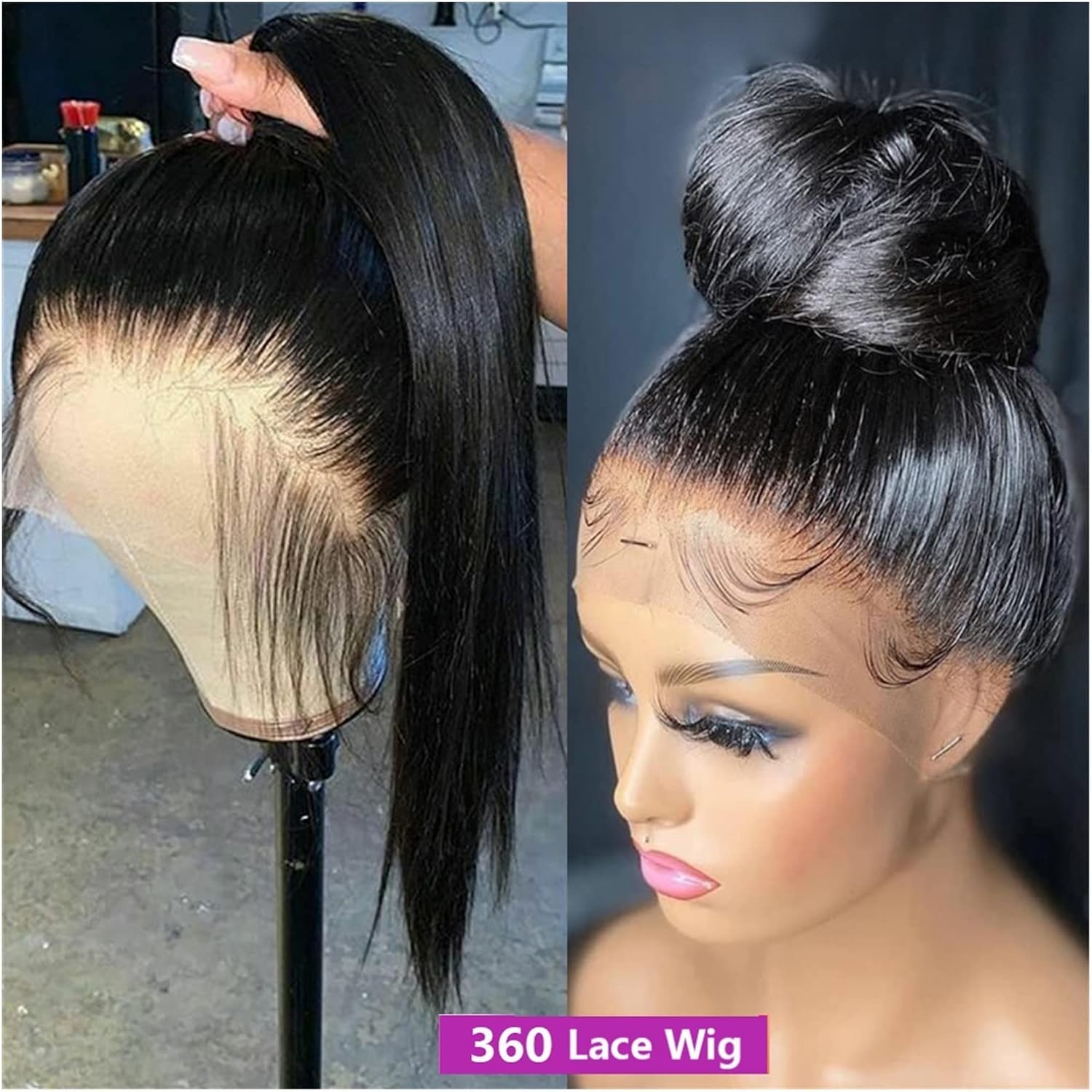 Wigs Bone Straight Human Hair Wigs 360 Transparent Lace Frontal Wig for Women Lace Front Human Hair Wigs Pre Plucked Wig for Daily Party (Color : 360 Lace Wig, Size : 34inches)