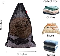 Vista 2 de Paquete de 2 bolsas de malla para lavandería, bolsa de 24 x 36 pulgadas con cordón resistente, fábricas, universidad, dormitorio, viajes y Negro
