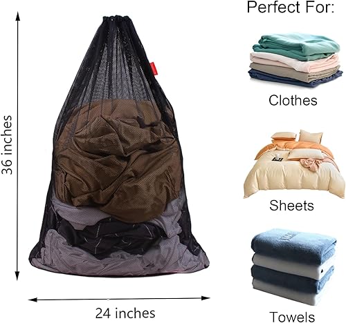 Miniatura 2 de Paquete de 2 bolsas de malla para lavandería, bolsa de 24 x 36 pulgadas con cordón resistente, fábricas, universidad, dormitorio, viajes y