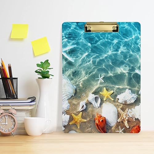 Miniatura 6 de Portapapeles de verano con estrellas de mar, coral y conchas marinas en la playa de verano en agua de mar, tamaño A4, tamaño carta para profesores,