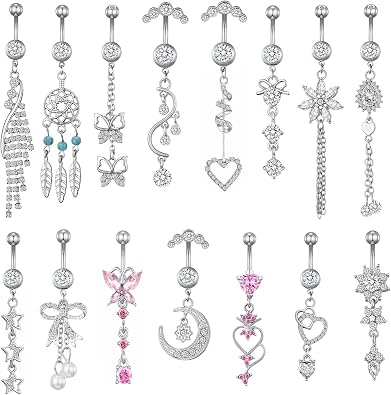 TAMHOO 15PCS 14G Stainless Steel Belly Button Rings for Women with AAA Cubic Zirconia
