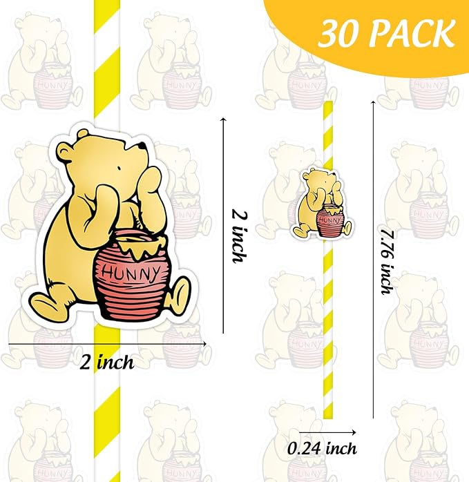 30 pitillos de papel amarillo rayado para fiesta miniatura 3