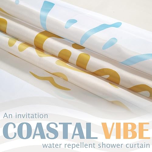 Miniatura 3 de jinchan Cortina de ducha divertida para niños, tela a rayas amarillas y blancas, cortinas de ducha náuticas para baño, cortina de ducha impermeable