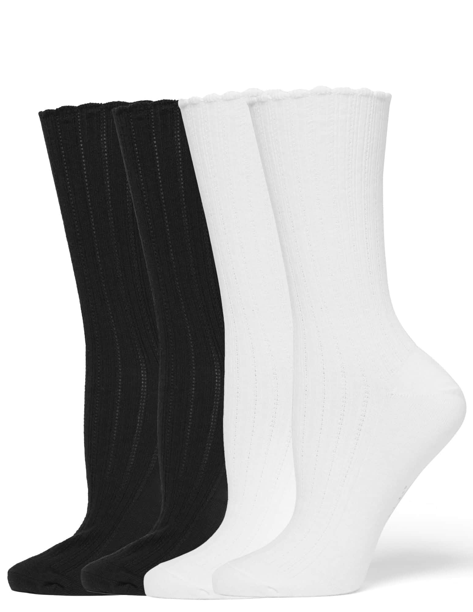 HUE Women's Scalloped Pointelle Crew Sock 4 Pair Pack