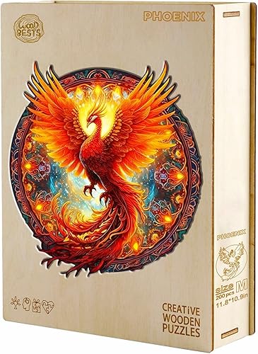 Miniatura 4 de KAAYEE Rompecabezas de madera, rompecabezas de Phoenix, 11.8 x 10.9 pulgadas, 200 piezas, rompecabezas único en forma de animal, regalo para niños y