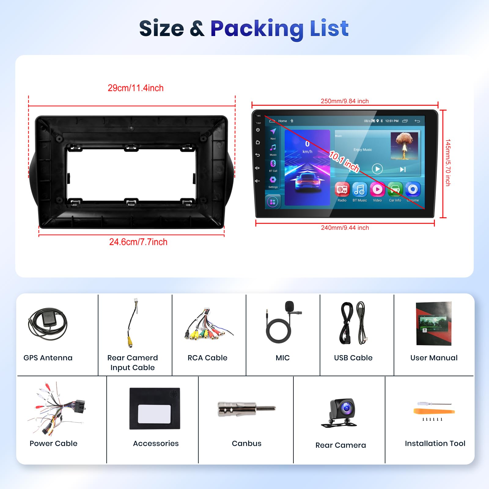 Podofo Autoradio per Citroen Nemo/Peugeot Bipper/Fiat Fiorino Qubo 2008-2017, Schermo tattile da 10,1" 2+64G Carplay Senza fili Android Auto Bluetooth/Link a specchio/GPS/WiFi/FM+Telecamera posteriore