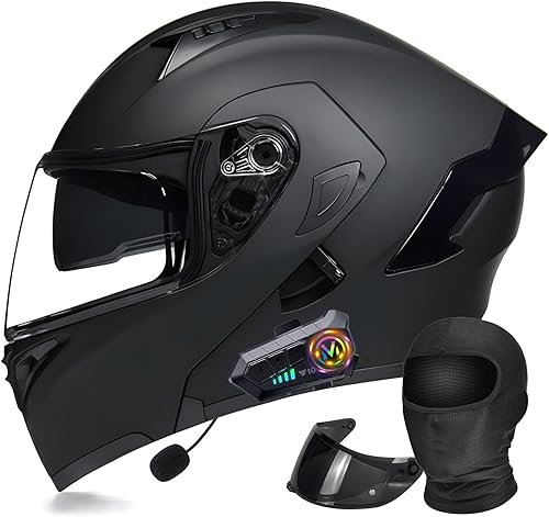 Casco modular Moto Bluetooth con doble visera, con micrófono para Respuesta Automática Casco de Moto Homologado ECE Adecuado para Hombre Mujer
