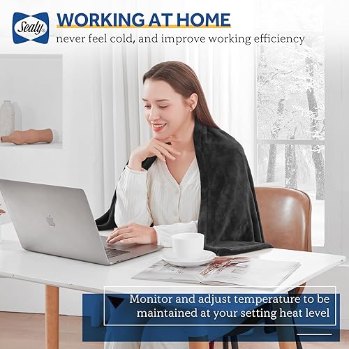 Miniatura 2 de SEALY Manta eléctrica térmica, manta térmica de franela con 6 ajustes de calor y apagado automático de 2 a 10 horas, calentamiento rápido y