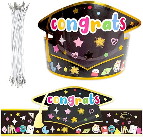 Fancy Land Paquete de 28 tapas de papel de graduación para preescolar, coronas de papel de aluminio dorado, sombreros de jardín de infantes,