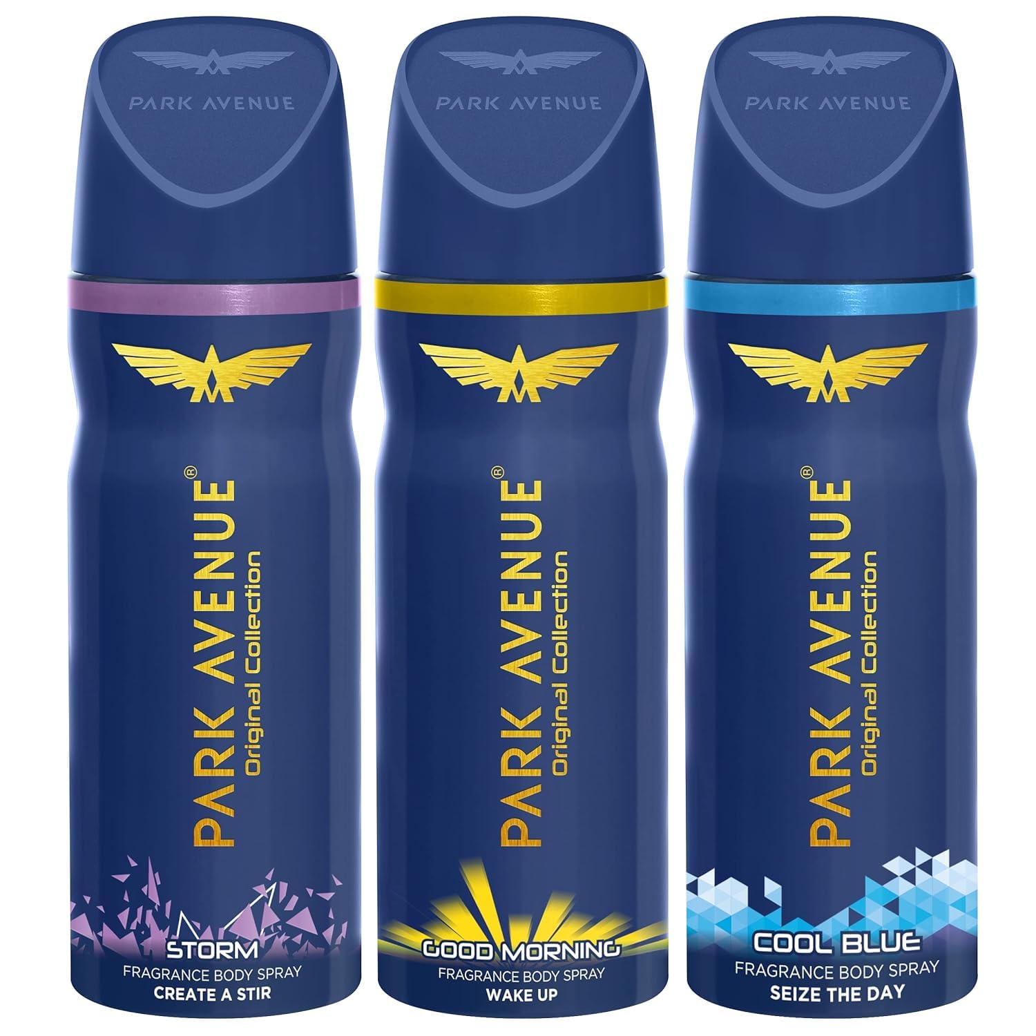 Parks Avenue Original Collection | Deodorant Spray For Men | Fresh Long-Lasting Aroma Cool Blue, Good Morning & Storm | 150Ml Each (Pack Of 3)