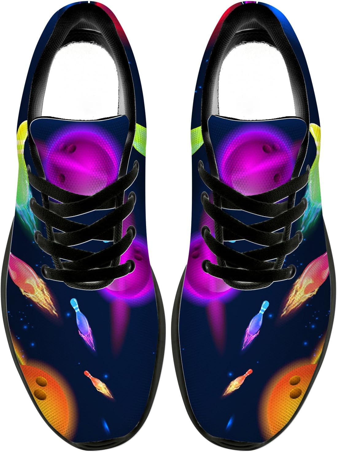 Running Shoes for Men Women Bowling Pattern Shoes Black Walking Sneakers Tennis Shoes Bowling Gifts for Women Men