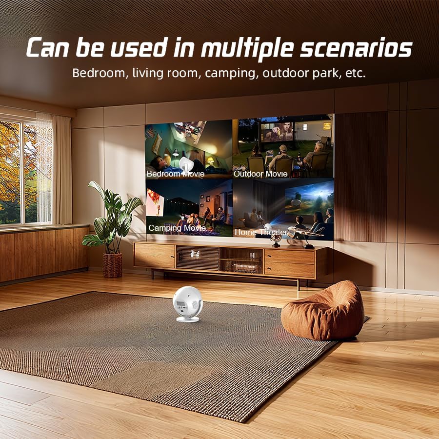 Miniatura 5 de Aplicaciones integradas 5G WiFi Bluetooth Proyector inteligente giratorio de 360, proyector portátil HD compatible con 4K, mini proyector con