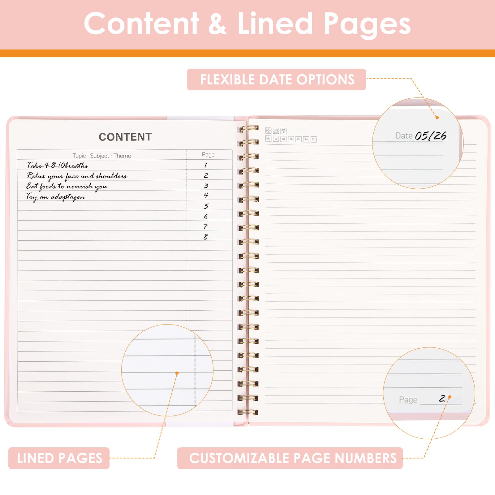 LABUK Cuaderno en espiral de 8.5 x 11 pulgadas, cuadernos grandes A4 para mujeres, cuaderno de tapa dura con rayas universitarias para el trabajo, la escuela, tomar notas, 55 hojas, 110 páginas