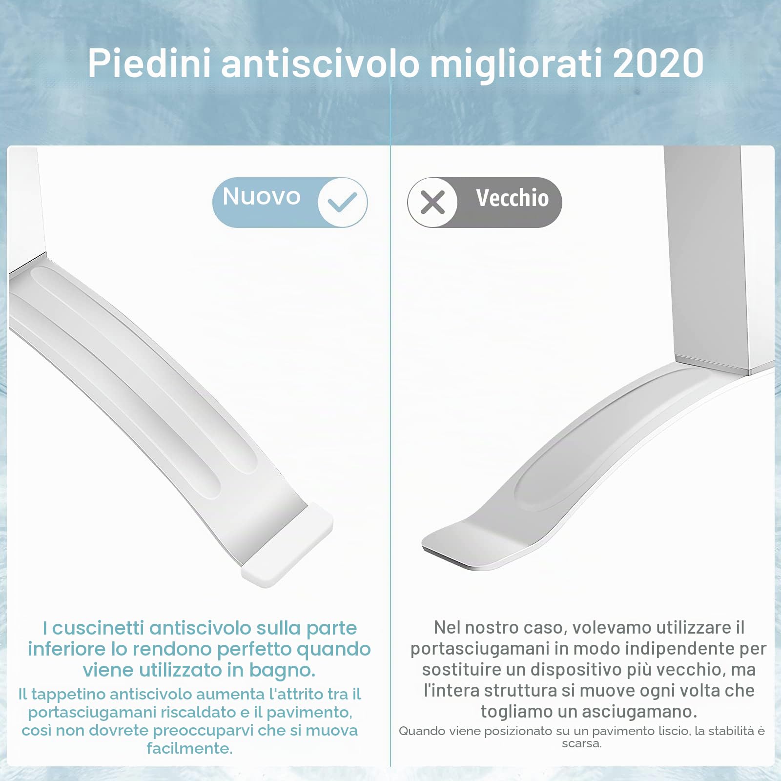 FANTASK Scaldasalviette elettrico 2 in 1, portasciugamani con 6 aste, autoportante e montato a parete, 100 W, telaio in alluminio, scaldasalviette