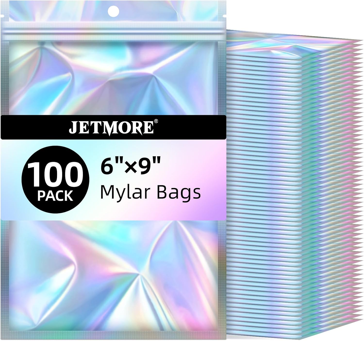 JETMORE Holographic Bags, 100 PCS Mylar Bags, 6x9in Clear Bags for Gifts