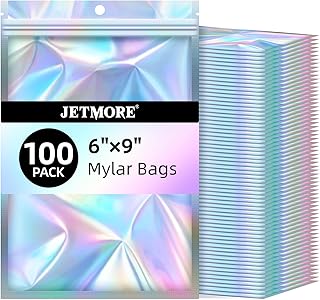 Mylar Bags, 100 PCS Resealable Bags-6x9in, Holographic Bags for Party Favors, Little Bag for Jewelry, Sealable Bag for Papers, Souvenirs, Dispensary Packaging for Edibles