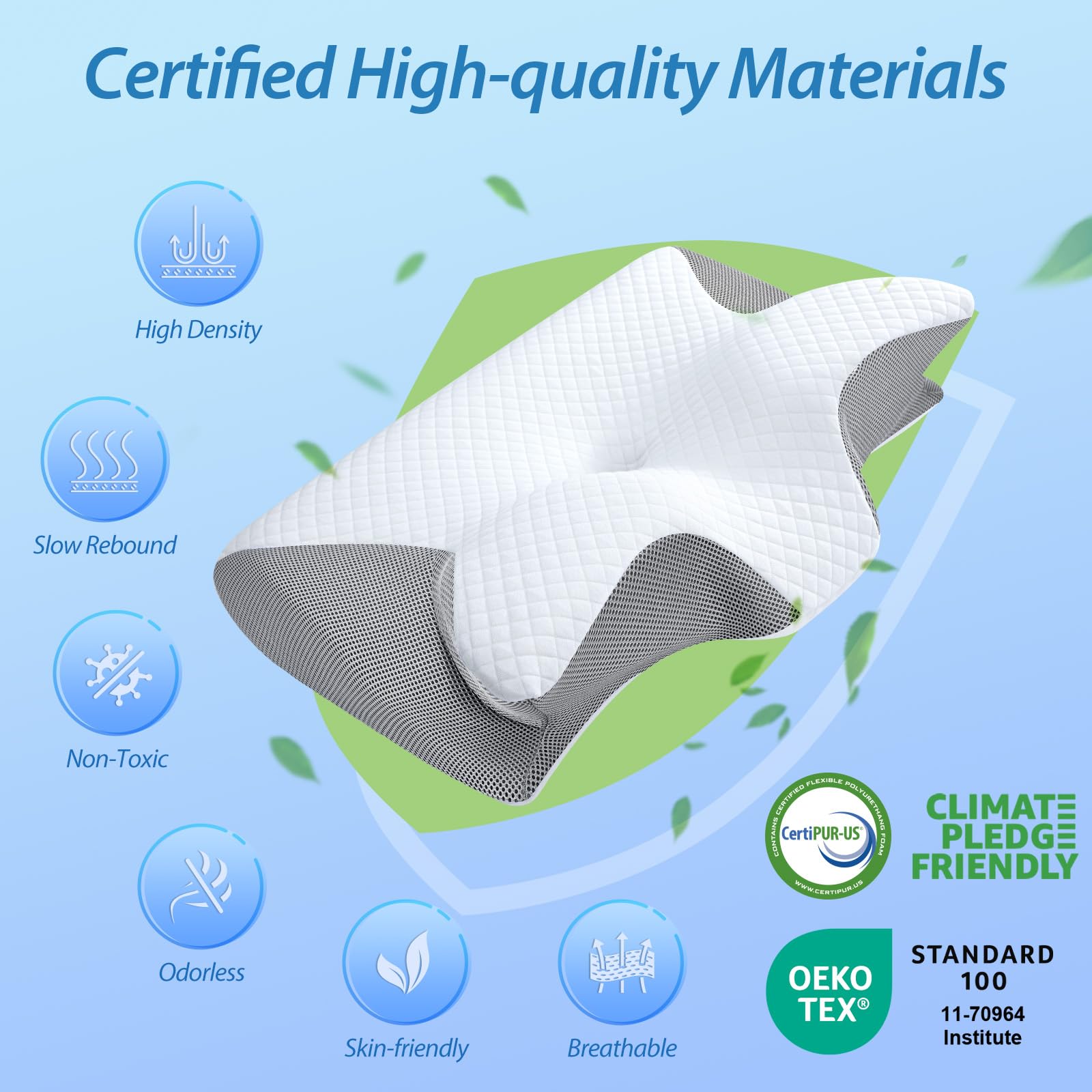 HOMCA 2 in 1 Ergonomisches Nackenkissen Memory Foam 60x40x12/14cm Grau