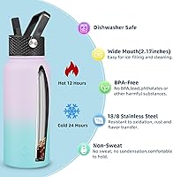 Vista 214 de BJPKPK - Botellas de agua aisladas con tapa de popote, botellas de agua de acero inoxidable de 40 onzas con 3 tapas, termo a prueba de fugas libre