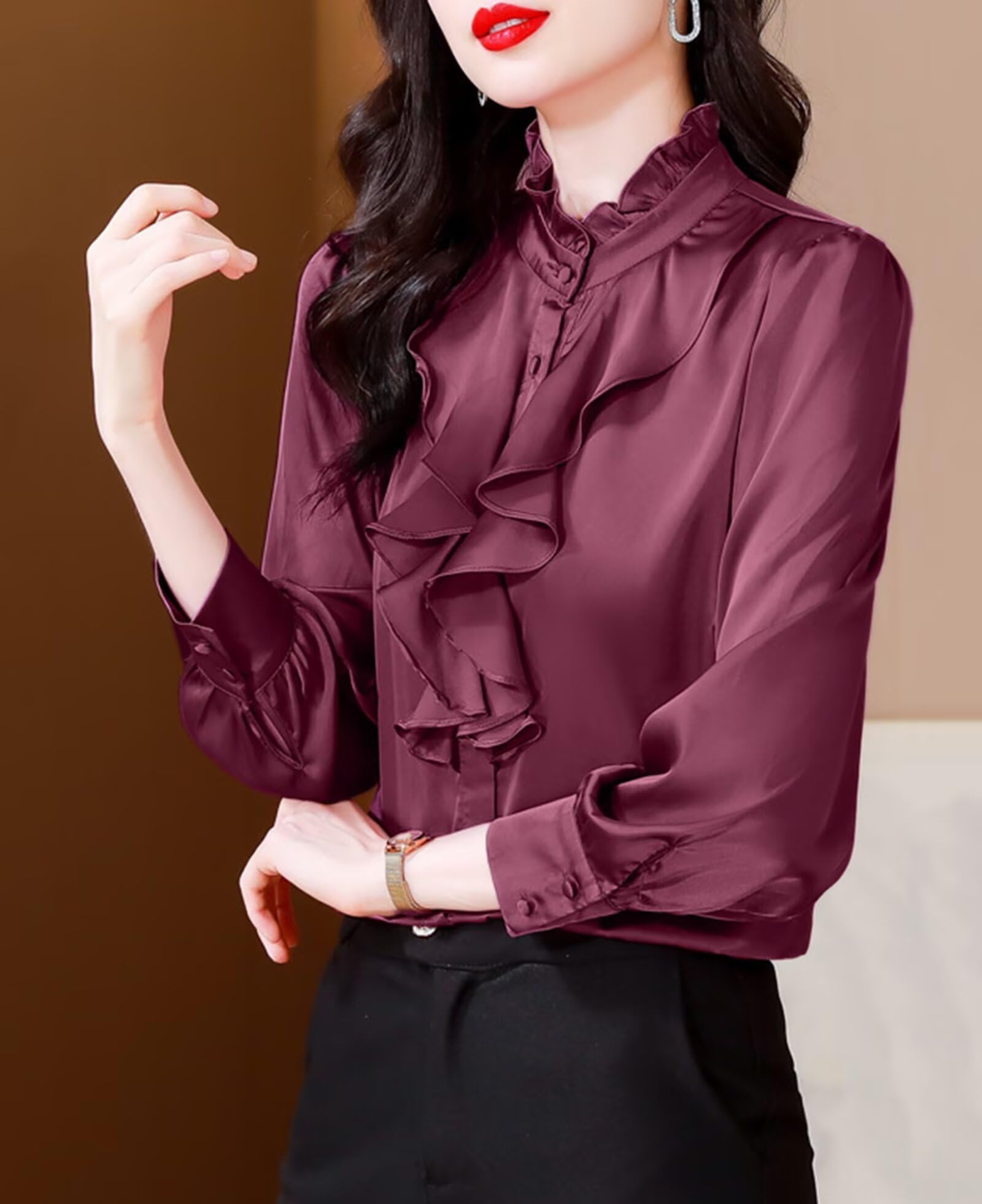 HNVAVQ Blusa Donna in Seta 100% – Camicia Manica Lunga Elegante da Ufficio