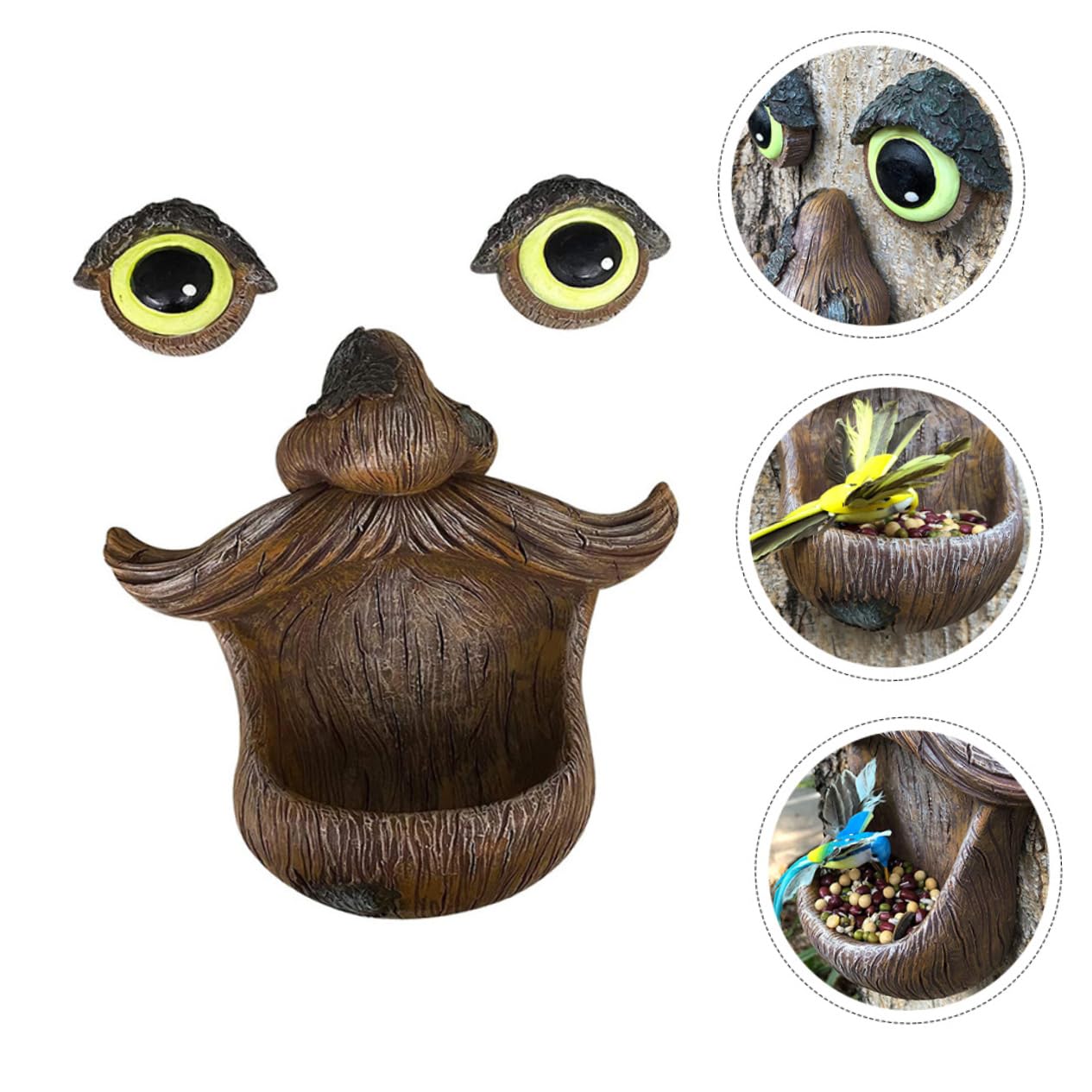 BESPORTBLE Mangiatoia per Uccelli in Resina Volto di Legno Luminoso per Esterno Decorazione Giardino Area Giochi Bambino Bambina Design Fantastico e Divertente